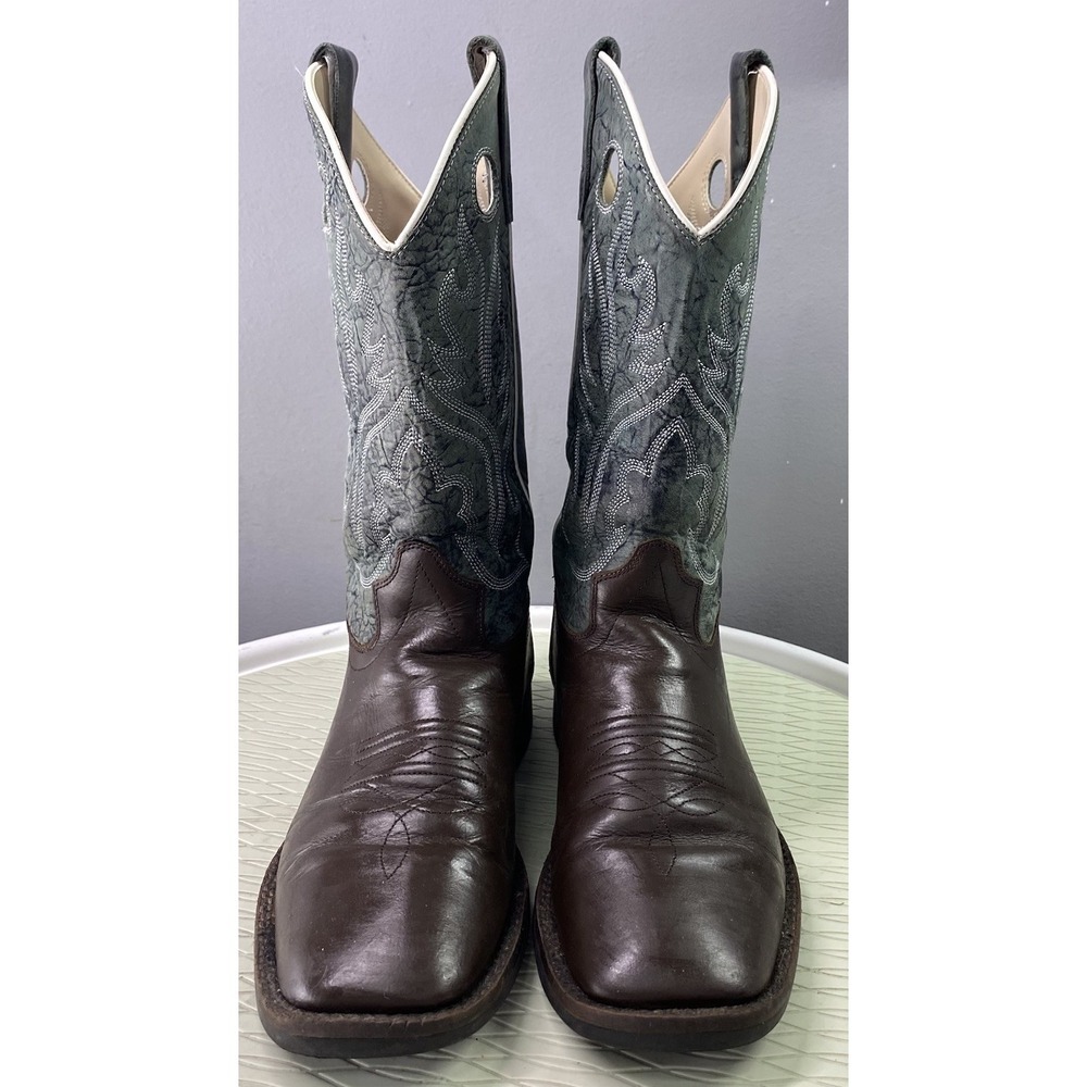 OLD WEST Women/Youth Leather Western Cowgirl Boots Cowboy Brown&Green Sz.6 D - Picture 2 of 12
